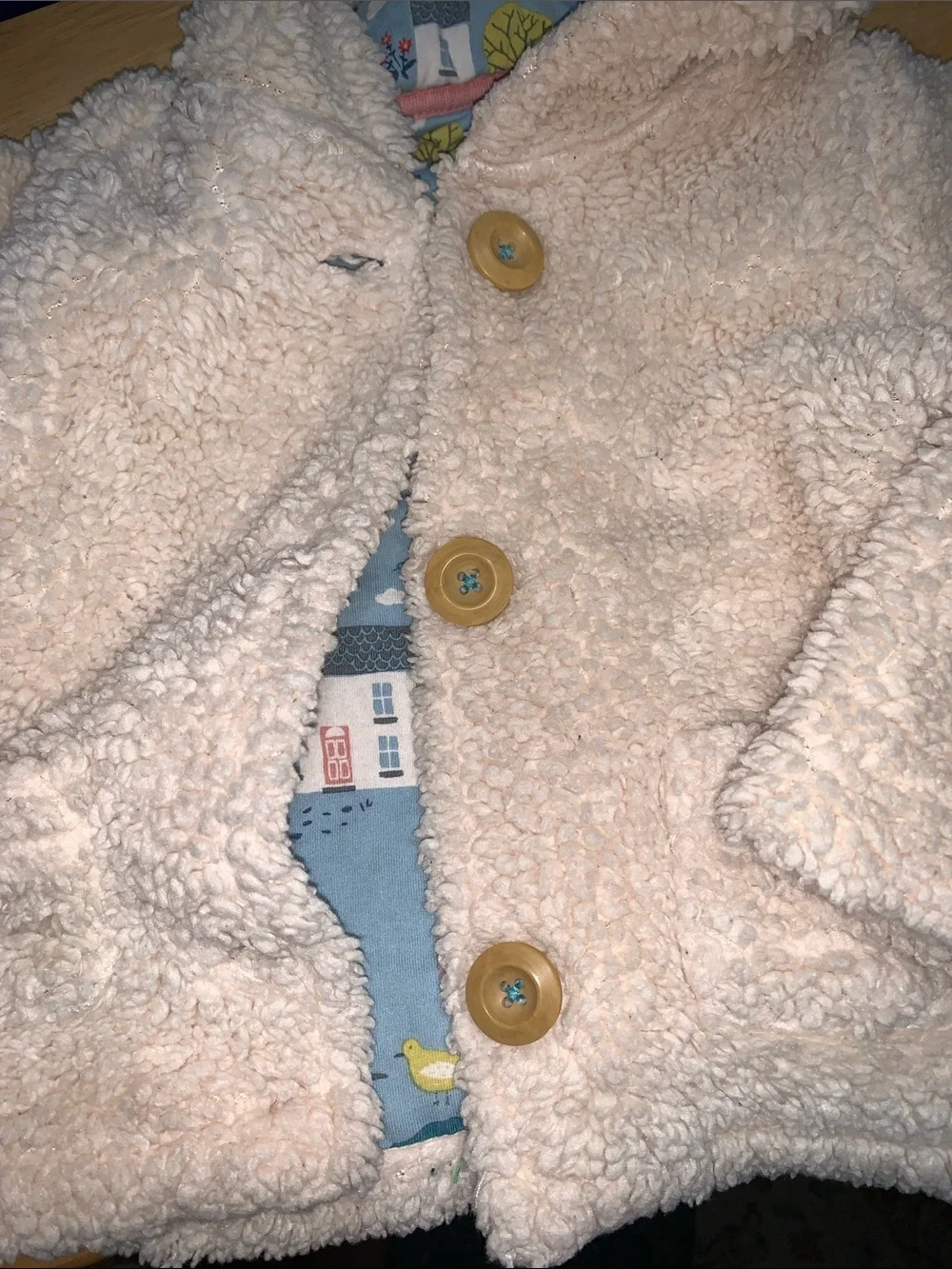 Baby Boden Cream Sherpa Hooded Puffer with Bear-Ear Hood